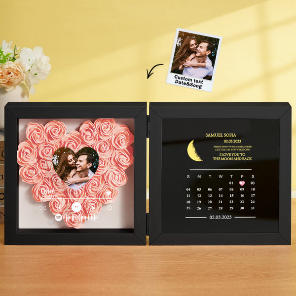 Personalized Photo Rose Flower Box Frame Custom Music Code Moon Phase Calendar Gift for Her