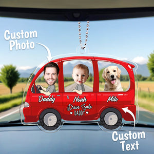 Funny Custom Photo Drive Safe Daddy Ornament For Car, Personalised Birthday Gift Idea for Daddy, Customized Baby Picture Acrylic Hanger