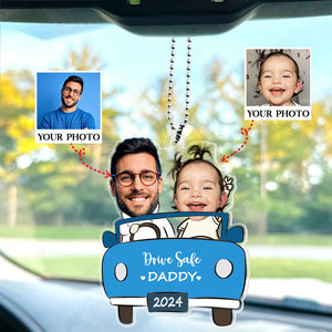 Personalised Photo Ornament in Car for Dad, Funny Customized Drive Safe Daddy Acrylic Hanger Gift Idea for Husband, Dad Birthday Gift