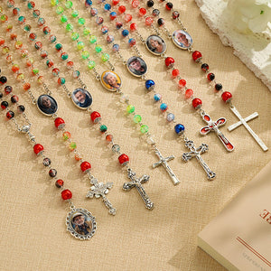 Custom Rosary Beads Cross Necklace Personalized Acrylic Explosion Beads Long Style Necklace with Photo - Myphotowallet