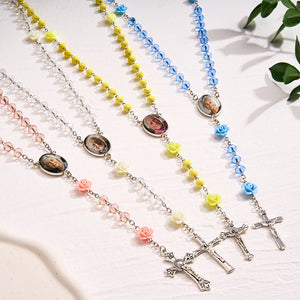 Custom Rosary Beads Cross Necklace Personalized Hip-Hop Style Multi-Color Crystal Necklace with Photo - Myphotowallet