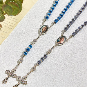 Custom Rosary Beads Cross Necklace Personalized Retro Glass Imitation Pearl Hollow Necklace with Photo - Myphotowallet