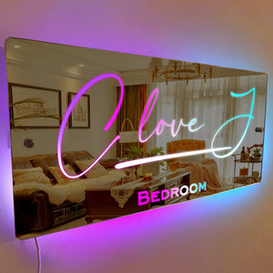 Anniversary Gifts Personalised Name Mirror Sign Custom LED illuminated Light-Up Bedroom Sign