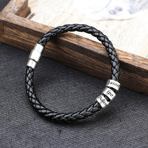 Men's Leather Bracelet Custom Engraved Bracelet Black Leather Beads Bracelet Small Custom Bead for Him 1-6 Charms