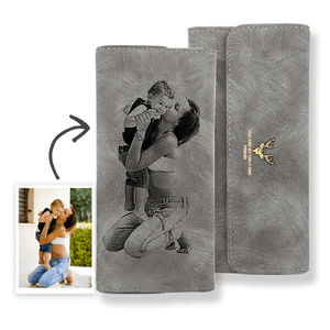 Gift for Her Long Photo Wallet Personalised Wallet - Grey Leather for Mum