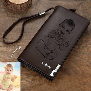 Custom Photo Engraved Wallet Leather Men's Wallet - Coffee