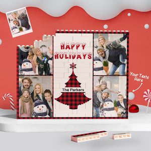 Custom Building Block Puzzle Horizontal Trio Photo Brick Happy Holidays - CustomPhotoWallet