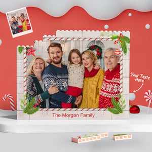 Custom Building Block Puzzle Horizontal Trio Photo Brick Happy Family Merry Christmas - CustomPhotoWallet