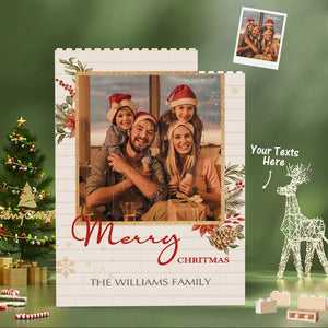 Custom Building Block Puzzle Vertical Building Family Photo Brick Merry Christmas - CustomPhotoWallet