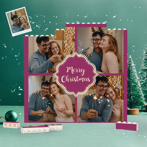 Custom Building Block Puzzle Square Couple Photo Brick Merry Christmas - CustomPhotoWallet