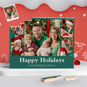 Custom Building Block Puzzle Personalized Horizontal Trio Photo Brick Happy Holidays - CustomPhotoWallet