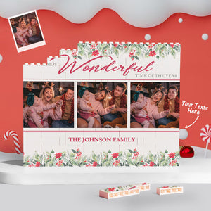 Custom Building Block Puzzle Personalized Horizontal Trio Photo Brick Christmas Wonderful Time - CustomPhotoWallet