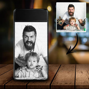 Gifts For Dad Custom Photo Engraved Lighter | Electronic Cigarette Lighter | Scrub Black