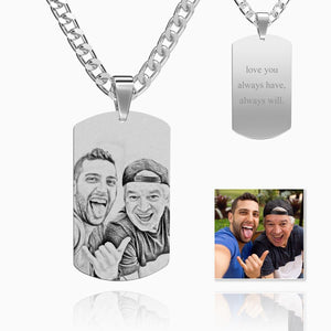 UK Men's Photo Engraved Tag Necklace | Sketch Effect