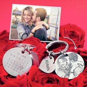 Custom Photo Engraved Calendar Keyring -For Anniversary