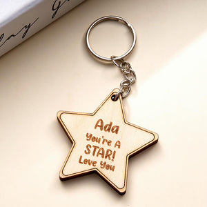 Custom Engraved Keychain Pentagram Creative Wooden Gifts - CustomPhotoWallet