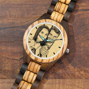 Men's Engraved Wooden Photo Watch Wooden Strap 45mm - photowatch