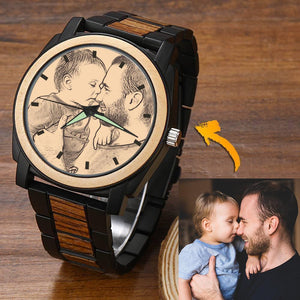 Personalized Engraved Wooden Photo Watches Engraved Watch Gifts For Dad