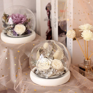 Anniversary Gift Preserved Flower Rose Preserved Flower Gift Box Glass Cover 1Pcs - White