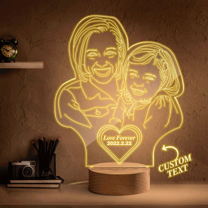 Custom Heart-shaped Engraved 3D Photo Lamp Led Personalized Night Light Gift for Mom