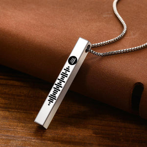 Spotify Code Music Necklace Custom 3D Engraved Vertical Bar Necklace Stainless Steel