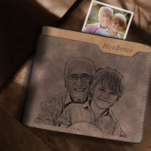 Men's Custom Photo Engraved Wallet Short Wallet Gifts For Grandpa