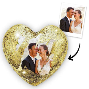 Custom Photo Magic Heart Sequins Pillow